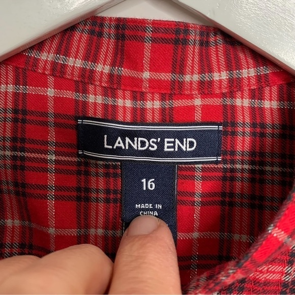 Lands End Women’s Plaid Red Blouse Size 16 Button - Picture 2 of 5